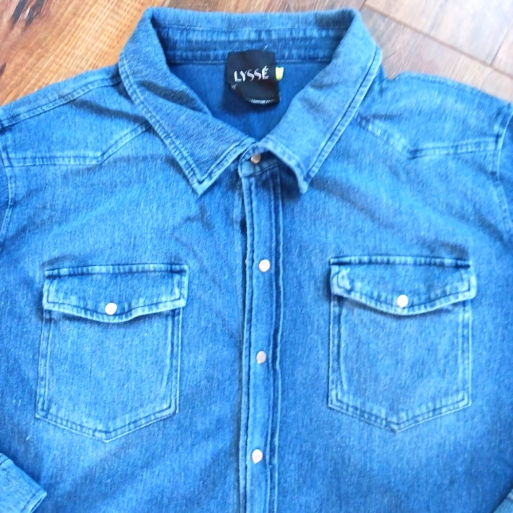 LYSSE' Stretch Denim Long Sleeve Snap Front Shirt/Top